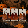 Halloween Spider Web Full Grain Leather Earrings | Handcrafted Tooled Leather | Hypoallergenic Niobium Ear Wires