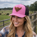 Highland Cow Leather Patch Hat – Pink Richardson 112
