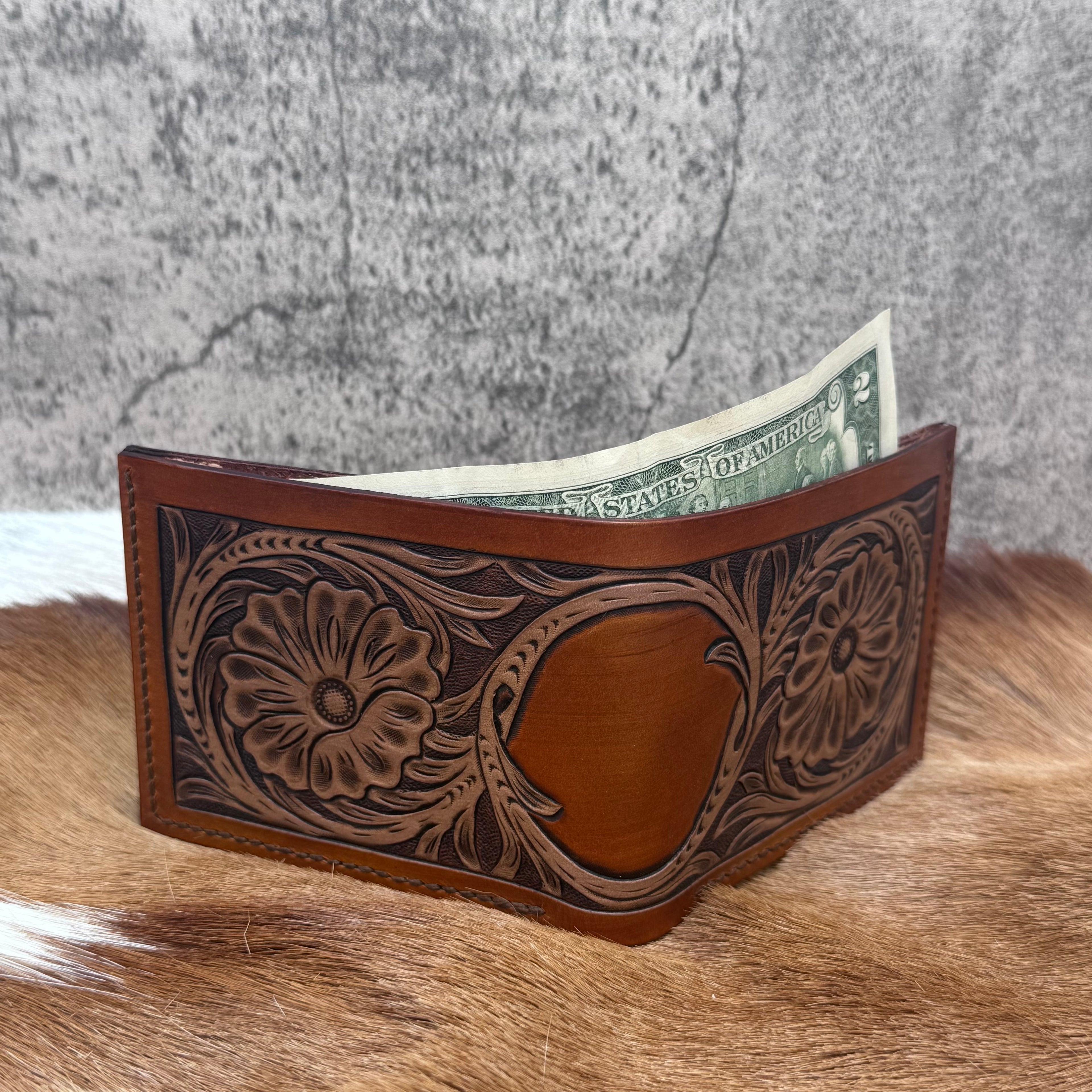 Handcrafted Floral Tooled Leather Bifold Wallet – Full Grain Leather | Handmade