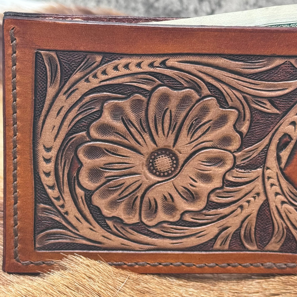 Handcrafted Floral Tooled Leather Bifold Wallet – Full Grain Leather | Handmade