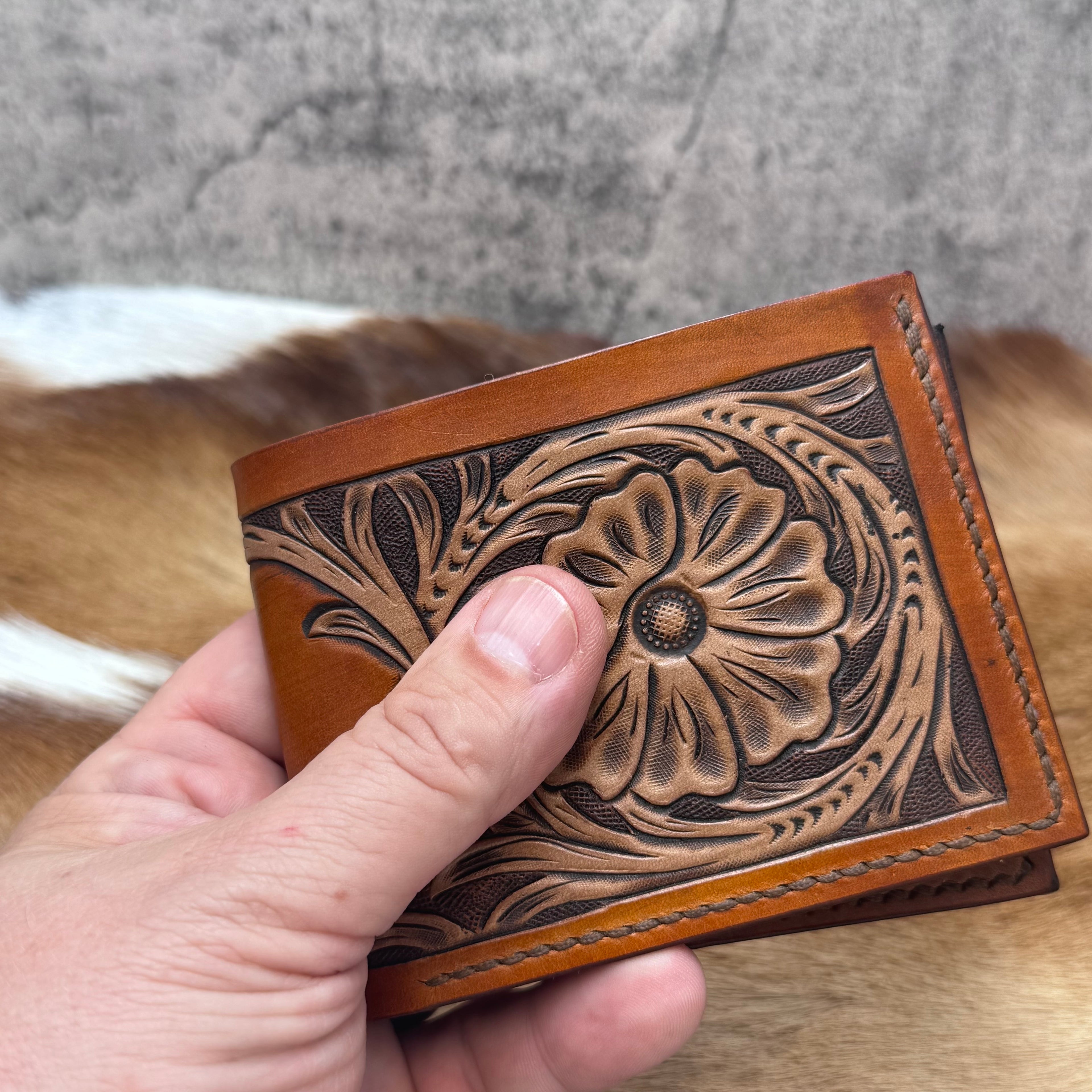 Handcrafted Floral Tooled Leather Bifold Wallet – Full Grain Leather | Handmade