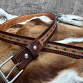 Handmade Stamped Leather Belt with Turquoise Accents – Size 36–38